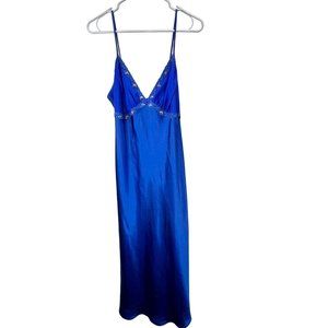 Vintage Inner Most Sears Chemise Slip Dress size M Blue Satin Lace Trim Nightie
